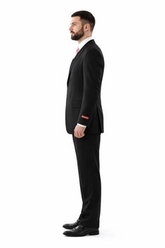 Men's Superior 150s Extra Fine Black 3 pcs Vested Suits with Peak Lapel - Image 7