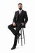 Men's Superior 150s Extra Fine Black 3 pcs Vested Suits with Peak Lapel
