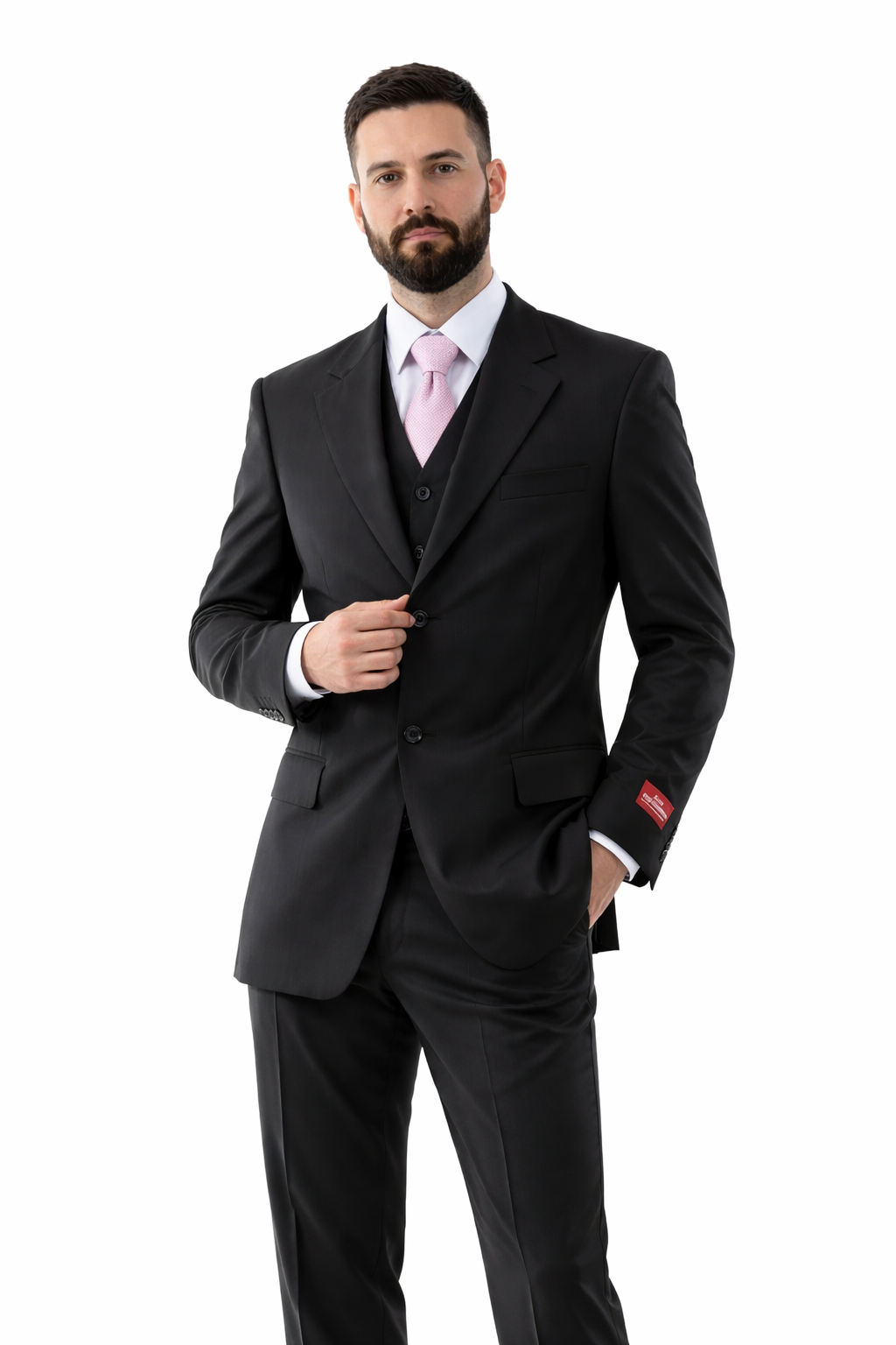 Men's Superior 150s Extra Fine Black 3 pcs Vested Suits with Peak Lapel - Image 6