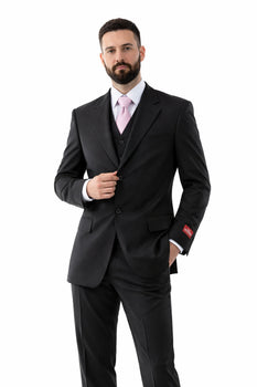 Men's Superior 150s Extra Fine Black 3 pcs Vested Suits with Peak Lapel - Image 6