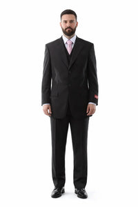 Men's Superior 150s Extra Fine Black 3 pcs Vested Suits with Peak Lapel