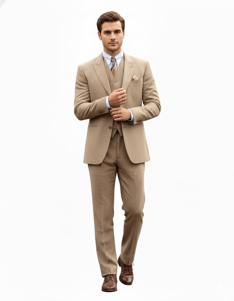 Men's Tan - Coffee Color Outfit Male Attire Great Gatsby Clothing Costumes Suits - Image 3