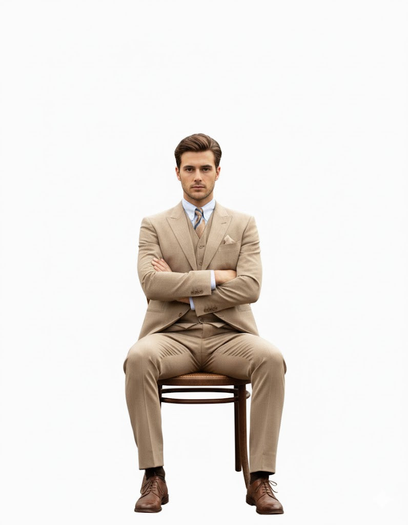 Men's Tan - Coffee Color Outfit Male Attire Great Gatsby Clothing Costumes Suits - Image 5