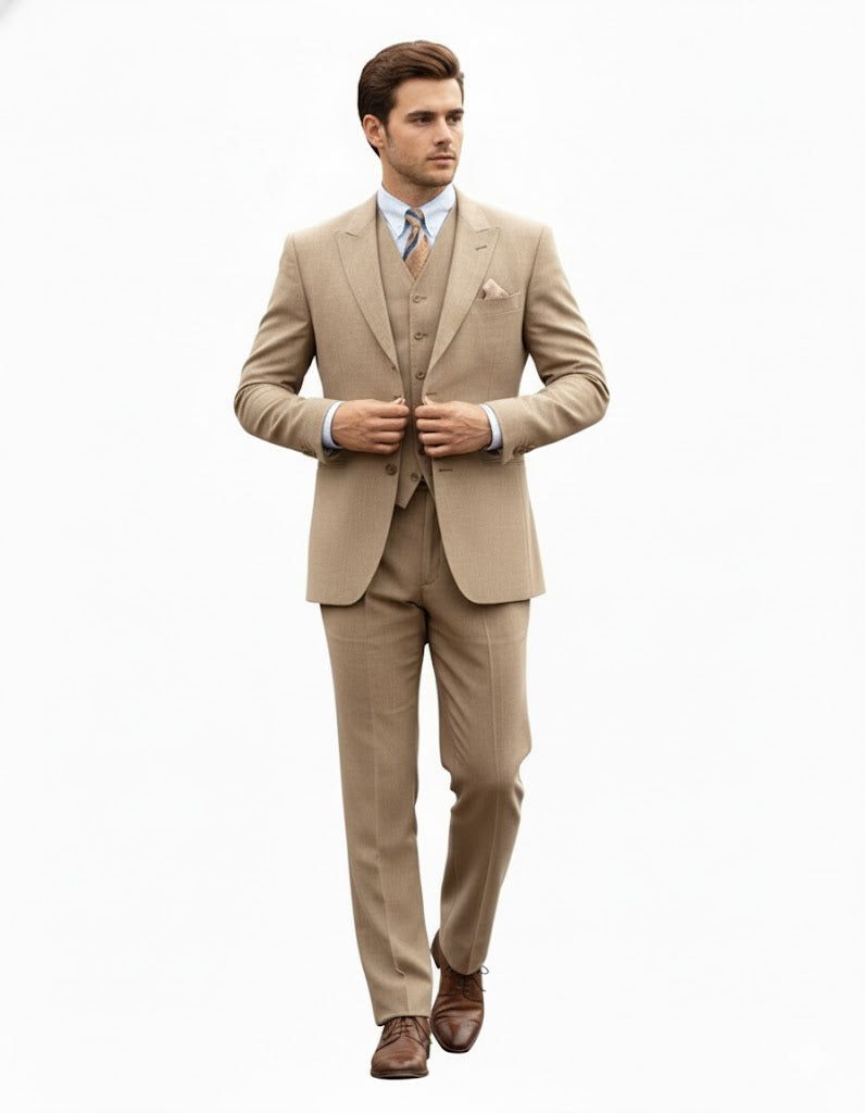 Men's Tan - Coffee Color Outfit Male Attire Great Gatsby Clothing Costumes Suits - Image 7