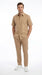 Mens Tan Embroidered Walking Suit Plus Matching Pants – Short Sleeve Shirt and Pants Casual Summer Outfit for Vacation, Beach in khaki Beige Color