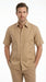 Mens Tan Embroidered Walking Suit Plus Matching Pants – Short Sleeve Shirt and Pants Casual Summer Outfit for Vacation, Beach in khaki Beige Color