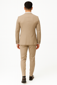 Men’s Tan Modern Fit 3-Piece Suit with Vest – Stylish Vested Formal Wear