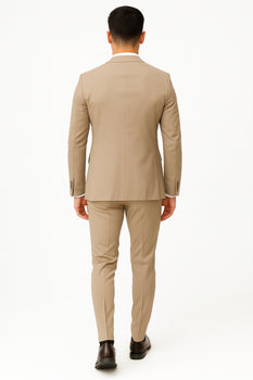 Men’s Tan Modern Fit 3-Piece Suit with Vest – Stylish Vested Formal Wear