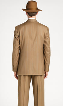 Mens Tan Pinstripe Zoot Suit – 1920s Gangster Vintage 3-Piece Suit with Wide-Leg Pants