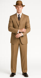 Mens Tan Pinstripe Zoot Suit – 1920s Gangster Vintage 3-Piece Suit with Wide-Leg Pants