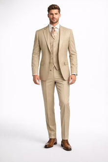 Apollo King "Classic Fit Men's Vested Suit with Two Button Pleated Pant in Tan"