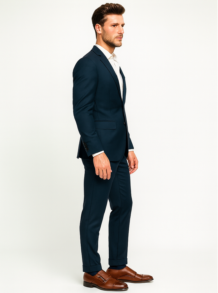 Men's Teal Blue Color Suits Side Vented - Image 3