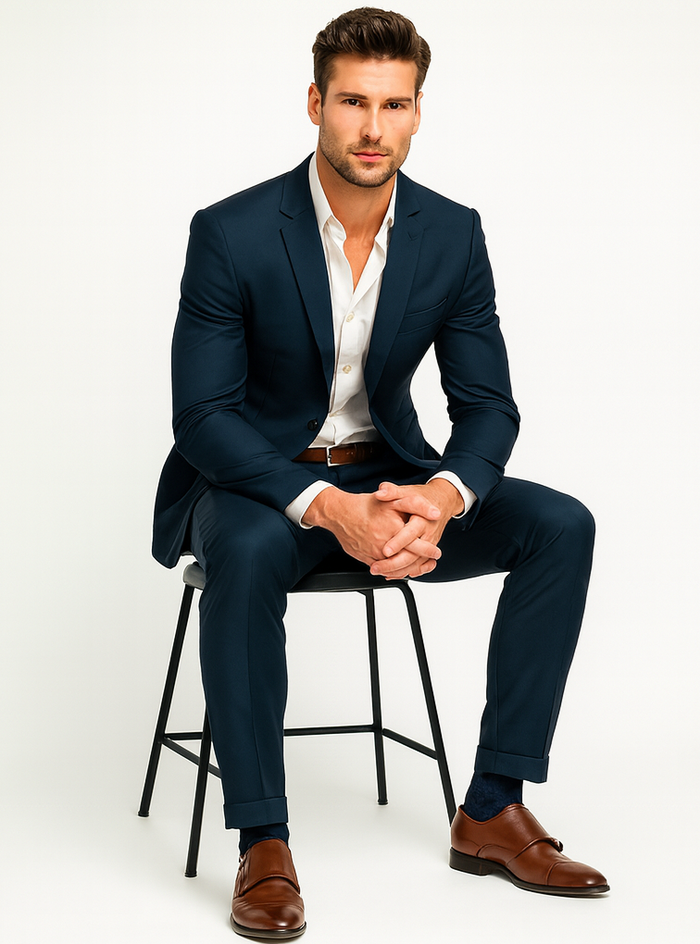 Men's Teal Blue Color Suits Side Vented - Image 4