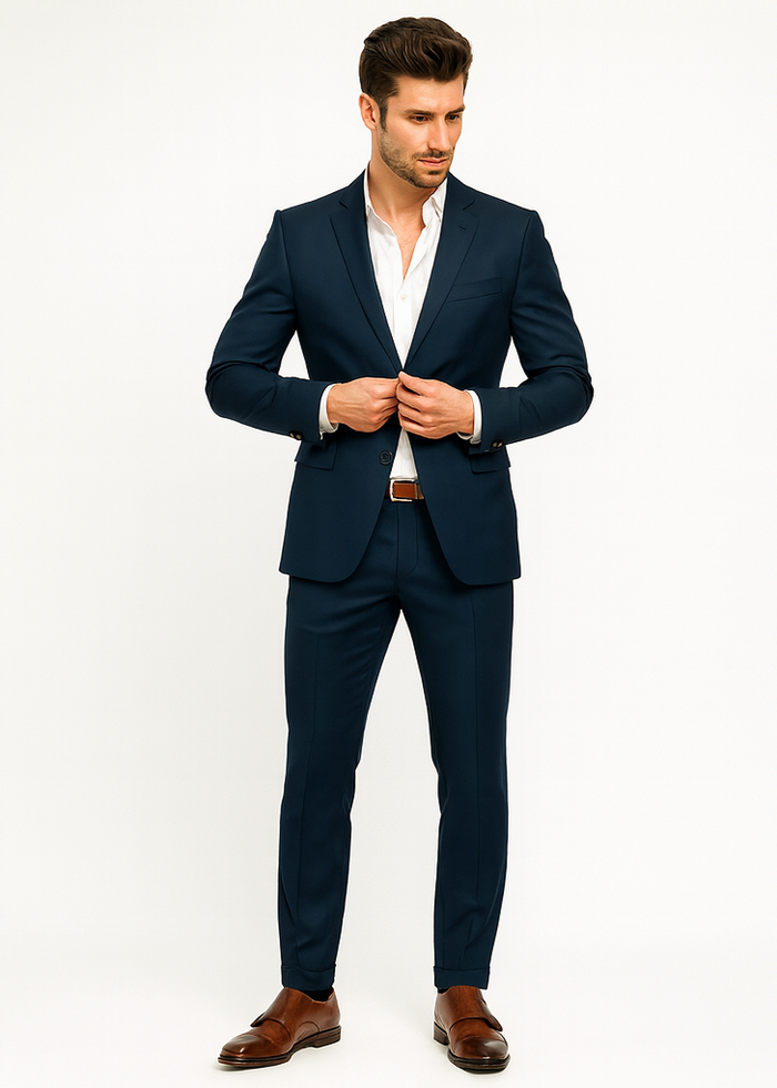 Men's Teal Blue Color Suits Side Vented - Image 8