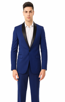 Men'S Teal Dark Navy Shawl Lapel Tuxedo Suit