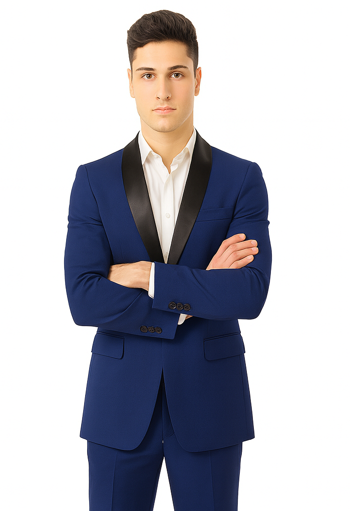 Men'S Teal Dark Navy Shawl Lapel Tuxedo Suit - Image 6