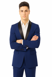 Men'S Teal Dark Navy Shawl Lapel Tuxedo Suit