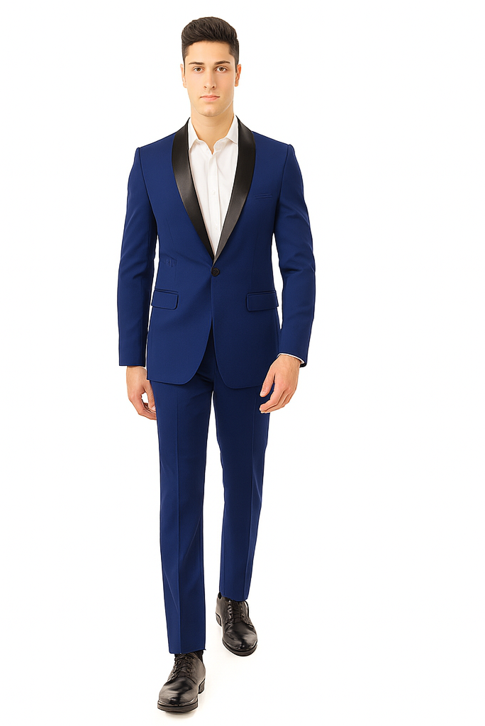 Men'S Teal Dark Navy Shawl Lapel Tuxedo Suit - Image 3