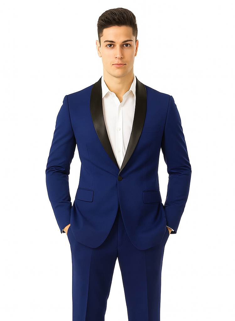 Men'S Teal Dark Navy Shawl Lapel Tuxedo Suit - Image 7