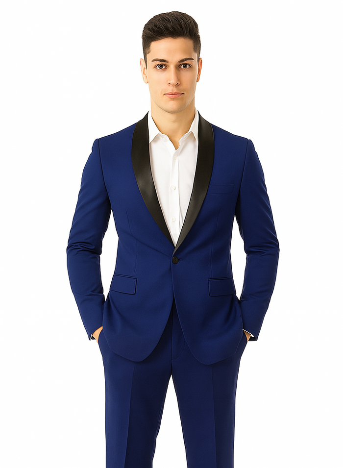Men'S Teal Dark Navy Shawl Lapel Tuxedo Suit - Image 7