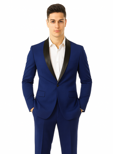 Men'S Teal Dark Navy Shawl Lapel Tuxedo Suit