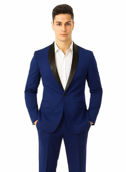 Men'S Teal Dark Navy Shawl Lapel Tuxedo Suit - Image 7