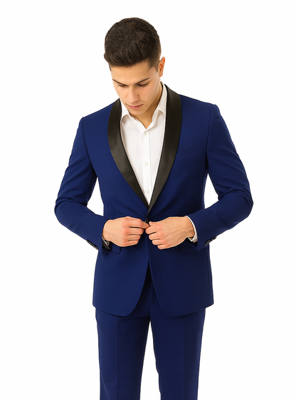 Men'S Teal Dark Navy Shawl Lapel Tuxedo Suit - Image 8