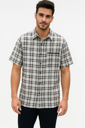 Mens Textured Plaid Walking Suit in black/white by Dreams by Zacchi – 2 Piece Leisure Outfit with Matching Shirt and Pants - $99