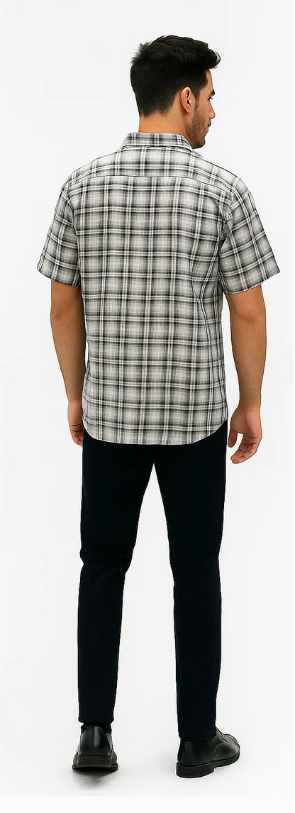 Mens Textured Plaid Walking Suit in black/white by Dreams by Zacchi – 2 Piece Leisure Outfit with Matching Shirt and Pants - $99