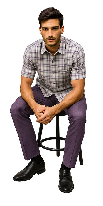 Mens Textured Plaid Walking Suit in Lavender/Off White by Dreams by Zacchi – 2 Piece Leisure Outfit with matching shirt and pant -$99