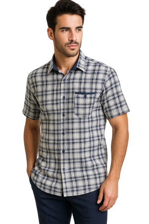 Mens Textured Plaid Walking Suit in Navy/white by Dreams by Zacchi – 2 Piece Leisure Outfit with Matching Shirt and Pants - $99