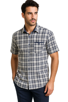 Mens Textured Plaid Walking Suit in Navy/white by Dreams by Zacchi – 2 Piece Leisure Outfit with Matching Shirt and Pants - $99