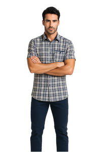 Mens Textured Plaid Walking Suit in Navy/white by Dreams by Zacchi – 2 Piece Leisure Outfit with Matching Shirt and Pants - $99