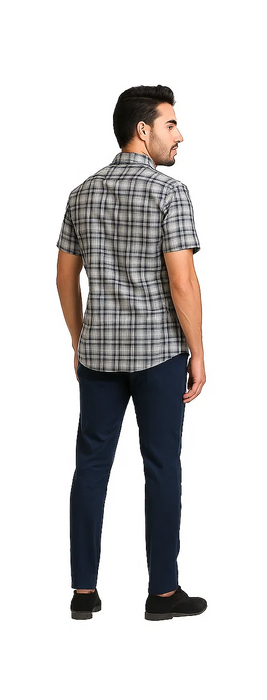 Mens Textured Plaid Walking Suit in Navy/white by Dreams by Zacchi – 2 Piece Leisure Outfit with Matching Shirt and Pants - $99