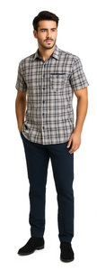 Mens Textured Plaid Walking Suit in Navy/white by Dreams by Zacchi – 2 Piece Leisure Outfit with Matching Shirt and Pants - $99