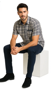 Mens Textured Plaid Walking Suit in Navy/white by Dreams by Zacchi – 2 Piece Leisure Outfit with Matching Shirt and Pants - $99