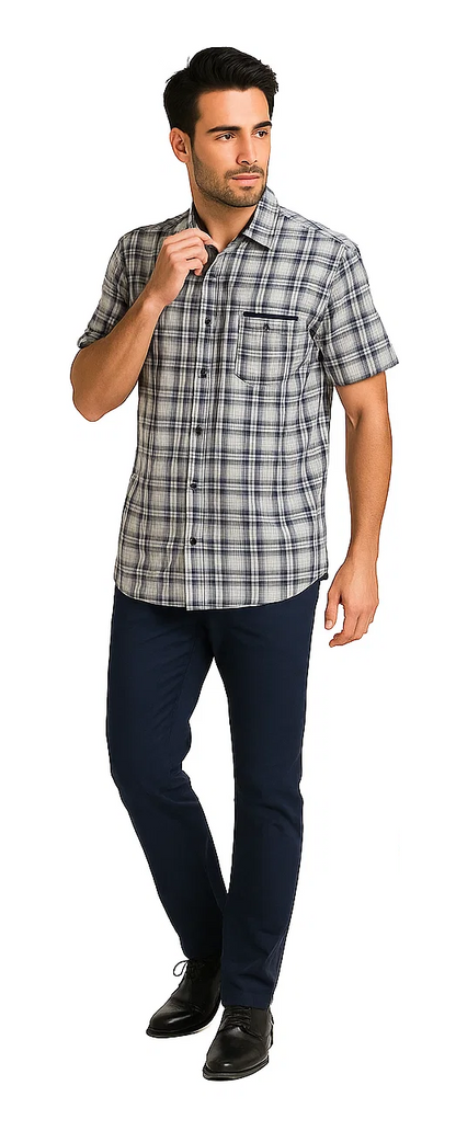 Mens Textured Plaid Walking Suit in Navy/white by Dreams by Zacchi – 2 Piece Leisure Outfit with Matching Shirt and Pants - $99