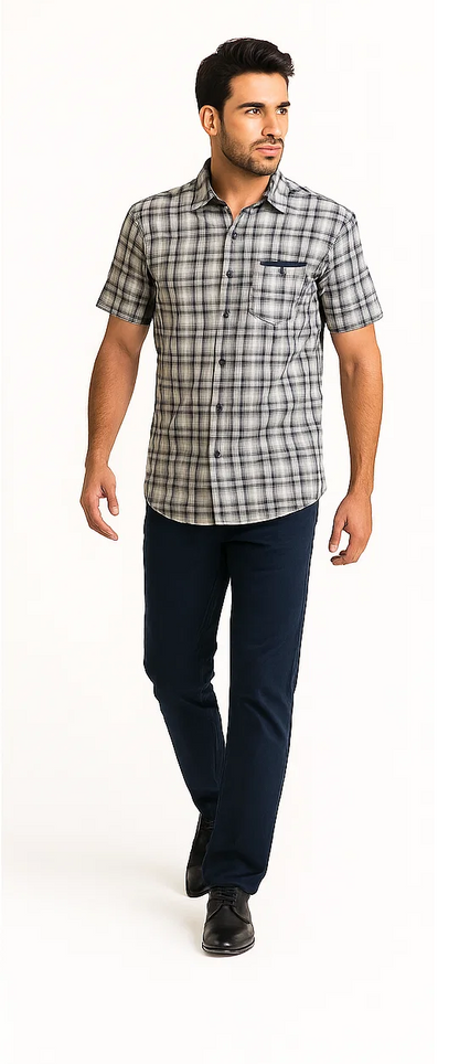 Mens Textured Plaid Walking Suit in Navy/white by Dreams by Zacchi – 2 Piece Leisure Outfit with Matching Shirt and Pants - $99
