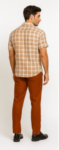 Mens Textured Plaid Walking Suit in Papaya/Cream by Dreams by Zacchi – 2 Piece Leisure Outfit with matching shirt and pant -$99