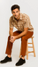 Mens Textured Plaid Walking Suit in Papaya/Cream by Dreams by Zacchi – 2 Piece Leisure Outfit with matching shirt and pant -$99