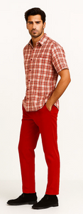 Mens Textured Plaid Walking Suit in Red/Off White by Dreams by Zacchi – 2 Piece Leisure Outfit with matching shirt and pant -$99