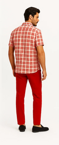 Mens Textured Plaid Walking Suit in Red/Off White by Dreams by Zacchi – 2 Piece Leisure Outfit with matching shirt and pant -$99