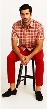 Mens Textured Plaid Walking Suit in Red/Off White by Dreams by Zacchi – 2 Piece Leisure Outfit with matching shirt and pant -$99