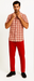 Mens Textured Plaid Walking Suit in Red/Off White by Dreams by Zacchi – 2 Piece Leisure Outfit with matching shirt and pant -$99