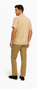 Mens Textured Plaid Walking Suit in tan/cream  by Dreams by Zacchi – 2 Piece Leisure Outfit with  matching shirt and pant -$99