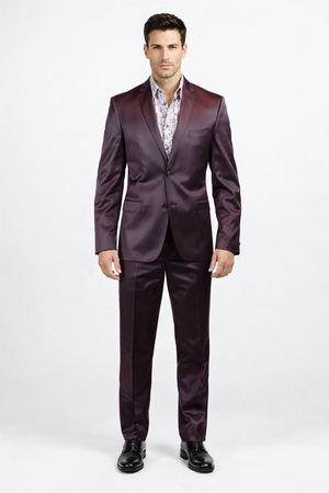 Men's Three Piece Shiny Burgundy ~ Maroon Suit Slim Fit Suit Men's Sharkskin Suit