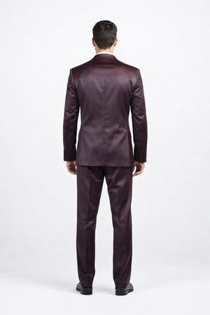 Men's Three Piece Shiny Burgundy ~ Maroon Suit Slim Fit Suit Men's Sharkskin Suit - Image 2