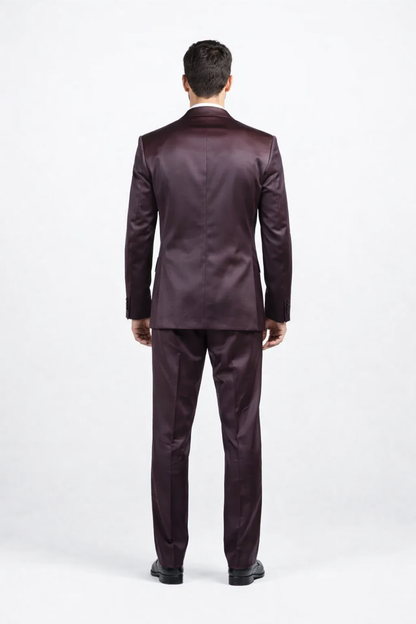 Men's Three Piece Shiny Burgundy ~ Maroon Suit Slim Fit Suit Men's Sharkskin Suit - Image 2