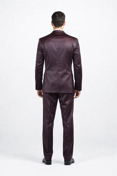 Men's Three Piece Shiny Burgundy ~ Maroon Suit Slim Fit Suit Men's Sharkskin Suit - Image 2