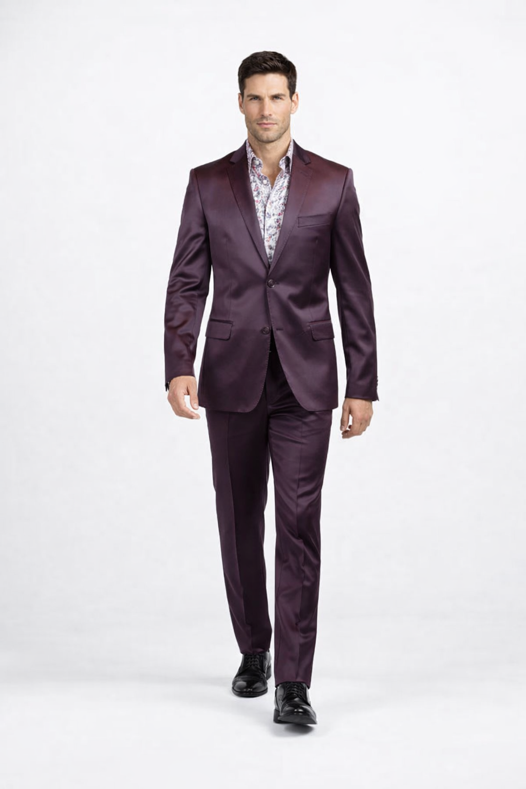 Men's Three Piece Shiny Burgundy ~ Maroon Suit Slim Fit Suit Men's Sharkskin Suit - Image 3